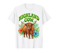 Highland Cow Groovy Floreale Acquerello Boho Highland Cow Maglietta