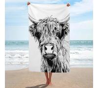 Highland Cow Head - Telo mare in microfibra senza sabbia, grande, multiuso, assorbente, per bagno e piscina, 130 x 80 cm