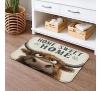 Highland Cow Home Sweet Home, tappetino da bagno rustico con animali, antiscivolo, in flanella, lavabile, per bagno, WC, 40,6 x 61 cm