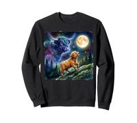 Highland Cow Howling at The Moon Night Sky Animal Art Felpa