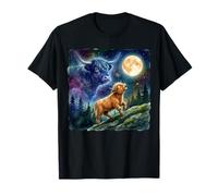 Highland Cow Howling at The Moon Night Sky Animal Art Maglietta