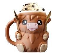 Highland Cow Ice Cream Pint Holder, Highland Cow Ice Pint Holder, Ice Cream Pint Sleeves Cover with Anti-Freeze Handle & 2 Spoons, Gift for Highland Cow Lovers (Brown)