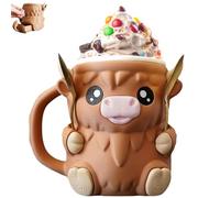 Highland Cow Ice Cream Pint Holder, Ice Cream Pint Sleeves Cover with Spoon & Handle, Cute Animal Ice Creams Cooler Container Leak Proof Popsicle Cozy Beer Can Cup (Brown)