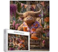 Highland Cow in Candy Shirt 1000 pezzi Puzzle per adulti Cranio Art Deco puzzle colorato fai da te per la decorazione della casa regali puzzle famiglia perfetto per serate di gioco 50 × 70 cm