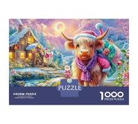 Highland Cow in Winter Festive Outfit Puzzle Da 1000 Pezzi Cute Highland Cattle Gioco Educativo Classico Per Il Tempo Del Puzzle in Famiglia 52x38cm/1000pcs