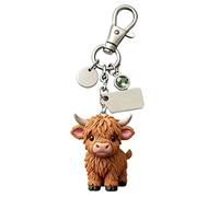 Highland Cow Keychain Gift Set | 3D Cute Resin Cattle Key Ring With Birthstone & Blessing Card, Mini Animal Charm Accessory | Purse Handbag Backpack Car Pendant For Teens Family Birthday Keepsake