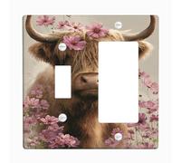 Highland Cow Light Switch Cover Piastra/Outlet Cover,Fiori di pesca per la decorazione primaverile,Piastre da parete termoplastiche,Rocker a levetta di dimensioni standard