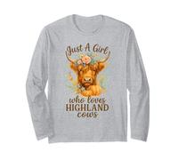 Highland Cow Lover - Just a Girl Watercolor Fall Floral Maglia a Manica