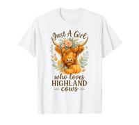 Highland Cow Lover - Just a Girl Watercolor Fall Floral Maglietta