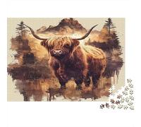Highland Cow Mountain 1000 Piece Jigsaw Puzzle, Animal Art Print, Educational Toy, Creative Gift for Men Women