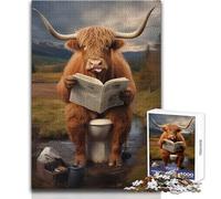 Highland Cow on The Toilet 1000 Puzzle Sviluppo Cognitivo Gioco Divertente Speciale Premuroso Regalo di Celebrazione Dimensioni 38x52cm