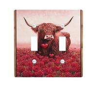 Highland Cow - Piastra di commutazione per interruttore, motivo floreale pesca, per decorazione della casa, piastre da parete termoplastiche, dimensioni standard, doppio bilanciere