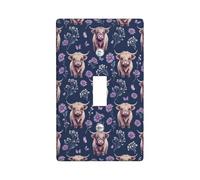 Highland Cow, piastra di copertura per interruttore della luce, rustica country, crisantemo, farfalla, primavera, blu navy, in plastica, dimensioni standard, decorazione da parete per camera da letto