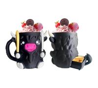 Highland Cow - Porta gelato con manico e cucchiaio, riutilizzabile, 3D, con cassetto per snack, grazioso animale, per lattine di birra e gelato, 17 cm, nero