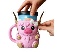 Highland Cow - Porta pinta per gelato, con scomparti per cucchiaio e zoccoli, per pinte da 473,6 g, a prova di perdite, contenitore refrigerante, per gli amanti della mucca delle Highland (rosa con 2