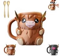 Highland Cow - Porta pinta per gelato con stampa 3D, con manico antigelo e cucchiai, porta lattine di birra, a prova di perdite, comodo manicotto per lattine di birra (marrone)