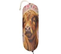 Highland Cow, porta sacchetti in plastica con grazioso fiore per la dispensa della cucina, organizer per sacchetti della spesa in plastica leggera, 1 confezione