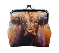 Highland Cow Print elegante unico portamonete carino mini portafoglio con chiusura a bacio impermeabile per monete