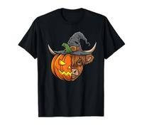 Highland Cow Pumpkin Jack O Lantern Halloween Uomo Donna Maglietta