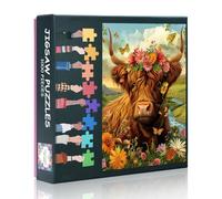 Highland Cow - Puzzle per adulti, 1000 pezzi, puzzle familiare difficile e difficile, 70 x 50 cm, puzzle con fiori, gioco puzzle per donne, decorazione per la casa, regalo