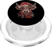 Highland Cow - Sciarpa a quadri con cappello di Babbo Natale PopSockets PopGrip per MagSafe