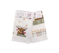 Highland Cow - Set di 3 strofinacci con motivo scozzese "Home is where the heard is", 100% cotone, motivo country