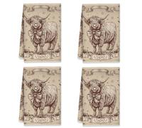 Highland Cow - Set di 4 asciugamani da cucina vintage rustici con fiocco natalizio marrone per asciugatura, riutilizzabili, asciugamani laterali per lavello New Home Essentials 40,6 x 61 cm