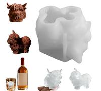 Highland Cow - Stampo in silicone 3D per cubetti di ghiaccio, candele e colata, per cocktail e bevande estive, riutilizzabile, per cucina e feste (bianco, 3 pezzi)