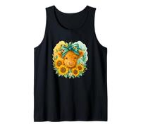 Highland Cow Sunflower Watercolor with Teal Bow Canotta