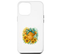 Highland Cow Sunflower Watercolor with Teal Bow Custodia per iPhone 12 Pro Max