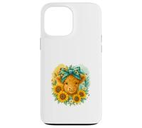 Highland Cow Sunflower Watercolor with Teal Bow Custodia per iPhone 13 Pro Max