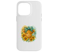 Highland Cow Sunflower Watercolor with Teal Bow Custodia per iPhone 14 Pro Max