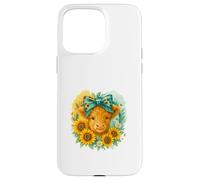 Highland Cow Sunflower Watercolor with Teal Bow Custodia per iPhone 15 Pro Max