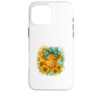 Highland Cow Sunflower Watercolor with Teal Bow Custodia per iPhone 16 Pro Max