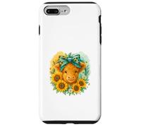 Highland Cow Sunflower Watercolor with Teal Bow Custodia per iPhone 7 Plus/8 Plus