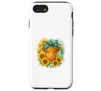 Highland Cow Sunflower Watercolor with Teal Bow Custodia per iPhone SE (2020) / 7/8