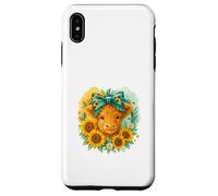 Highland Cow Sunflower Watercolor with Teal Bow Custodia per iPhone XS Max
