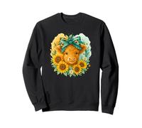Highland Cow Sunflower Watercolor with Teal Bow Felpa
