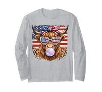Highland Cow USA Flag Heart Occhiali da Sole Bubble Maglia a Manica