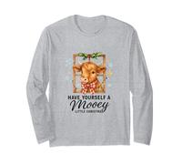 Highland Cow Window Cute Have a Mooey Christmas Maglia a Manica