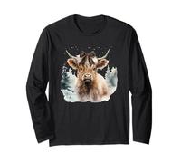Highland Cow Winter Bow Natale Maglia a Manica