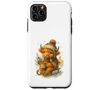 Highland Cow Winter Watercolor On Sled With Hot Cocoa Custodia per iPhone 11 Pro Max