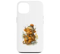 Highland Cow Winter Watercolor On Sled With Hot Cocoa Custodia per iPhone 13