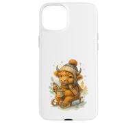 Highland Cow Winter Watercolor On Sled With Hot Cocoa Custodia per iPhone 15 Plus