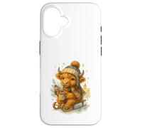 Highland Cow Winter Watercolor On Sled With Hot Cocoa Custodia per iPhone 16