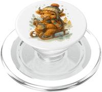 Highland Cow Winter Watercolor On Sled With Hot Cocoa PopSockets PopGrip per MagSafe