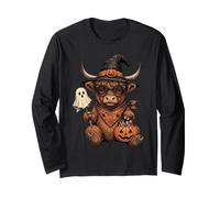 Highland Cow Witch's Hat Carino Spooky Halloween Costume Maglia a Manica