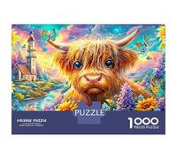 Highland Cow with Butterflies And Sunflowers Puzzle Da 1000 Pezzi Cute Highland Cow Elemento Essenziale Per Le Serate Di Giochi in Famiglia, Adulti E Bambini 38x26cm/1000pcs