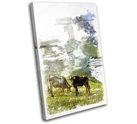 Highland Cows Abstract Illustration SINGLE TELA parete arte foto stampa