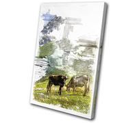 Highland Cows Abstract Illustration SINGLE TELA parete arte foto stampa
